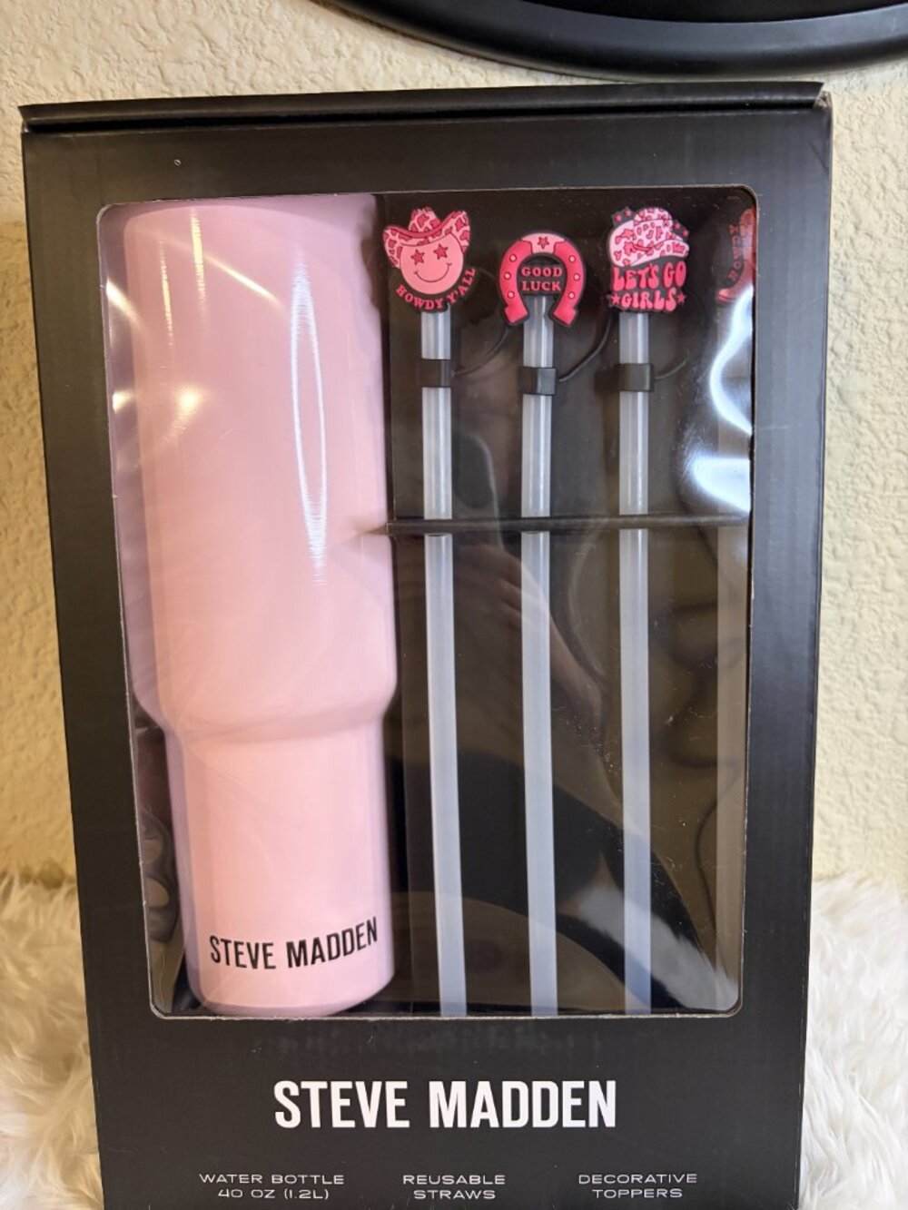 Steve Madden Pink Western Cowgirl 40oz Tumbler Straw Topper Set - Picture 2 of 9